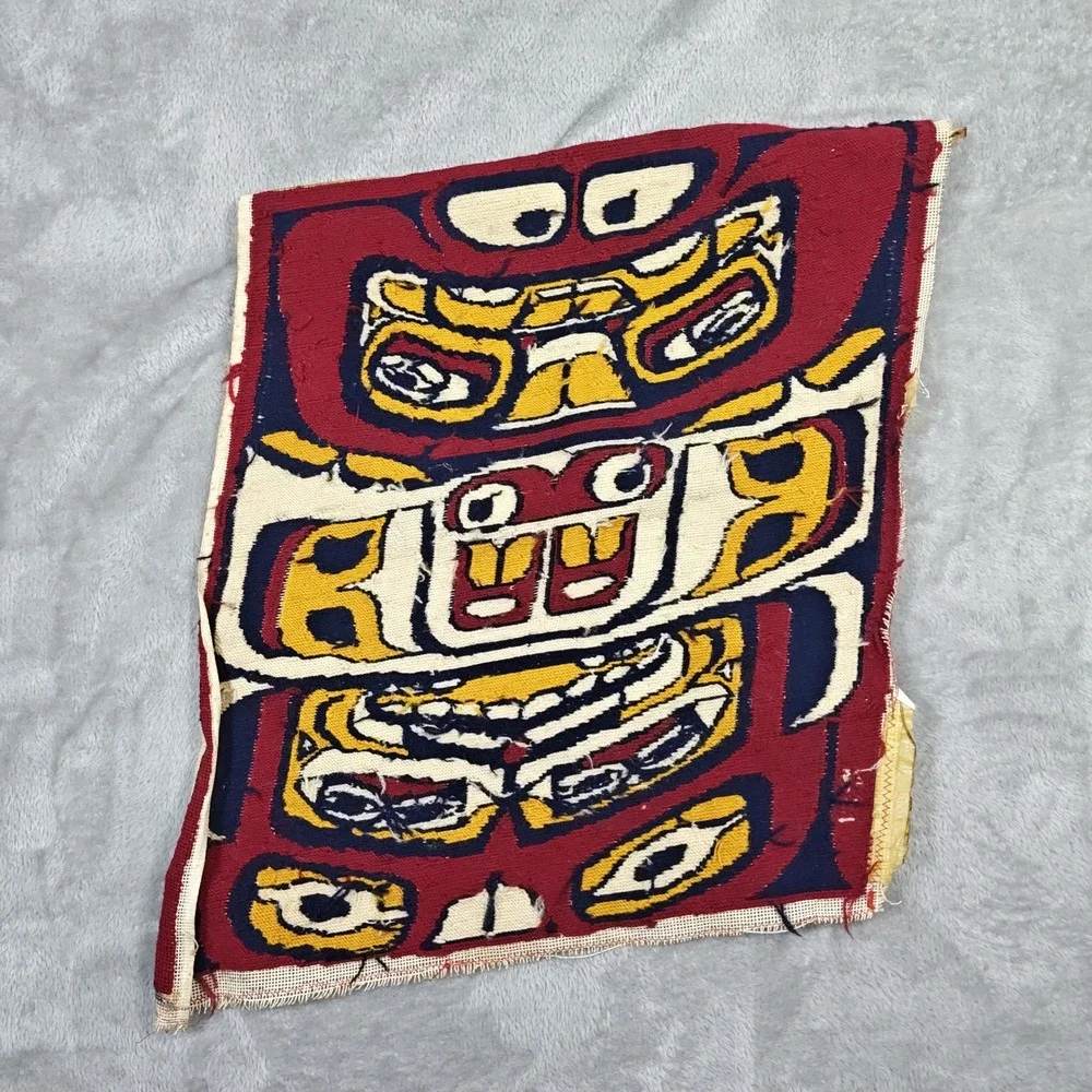 Vintage Pacific Northwest Needlepoint Textile Totem Pole Art Tribal Handmade